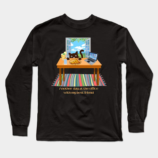 Working From Home with my cat Long Sleeve T-Shirt by GenXDesigns